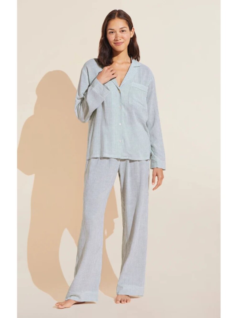 Eberjey Nautico Long Woven Pajama Set Classic Stripe XL $178